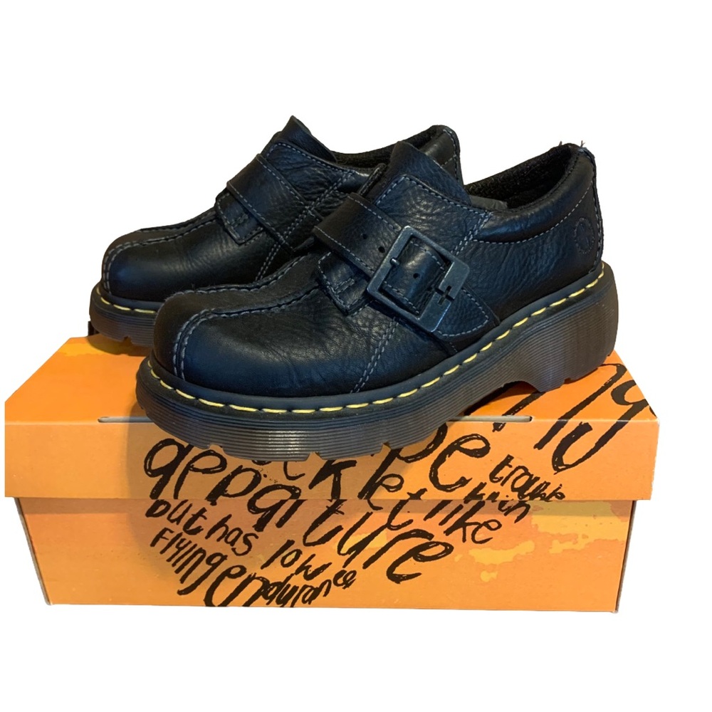 DR. MARTENS "CLUB MONK" VINTAGE Y2K 12282 BLACK LEATHER GUM SOLE LOAFER (6) - Picture 5 of 8